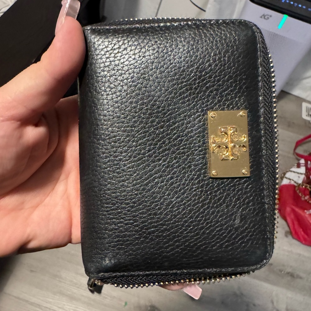 Tory Burch Black Pebbled Leather Wallet